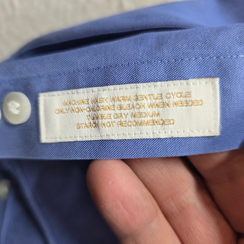Roundtree & Yorke Button Down Shirt Mens 17 35 Blue Gold Label Fitted Non-Iron - Picture 5 of 10